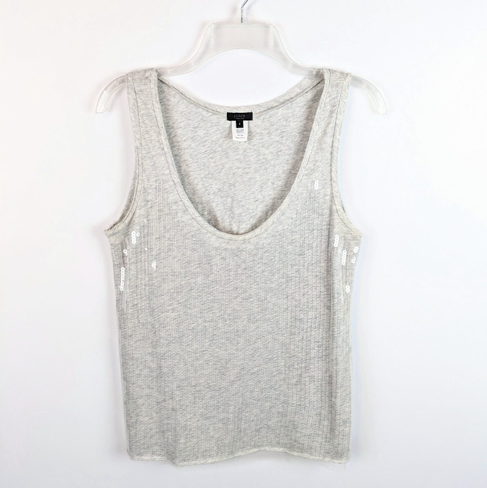 J. CREW COLLECTION Heathered Gray Sequin Front Tank Top - Picture 2 of 6